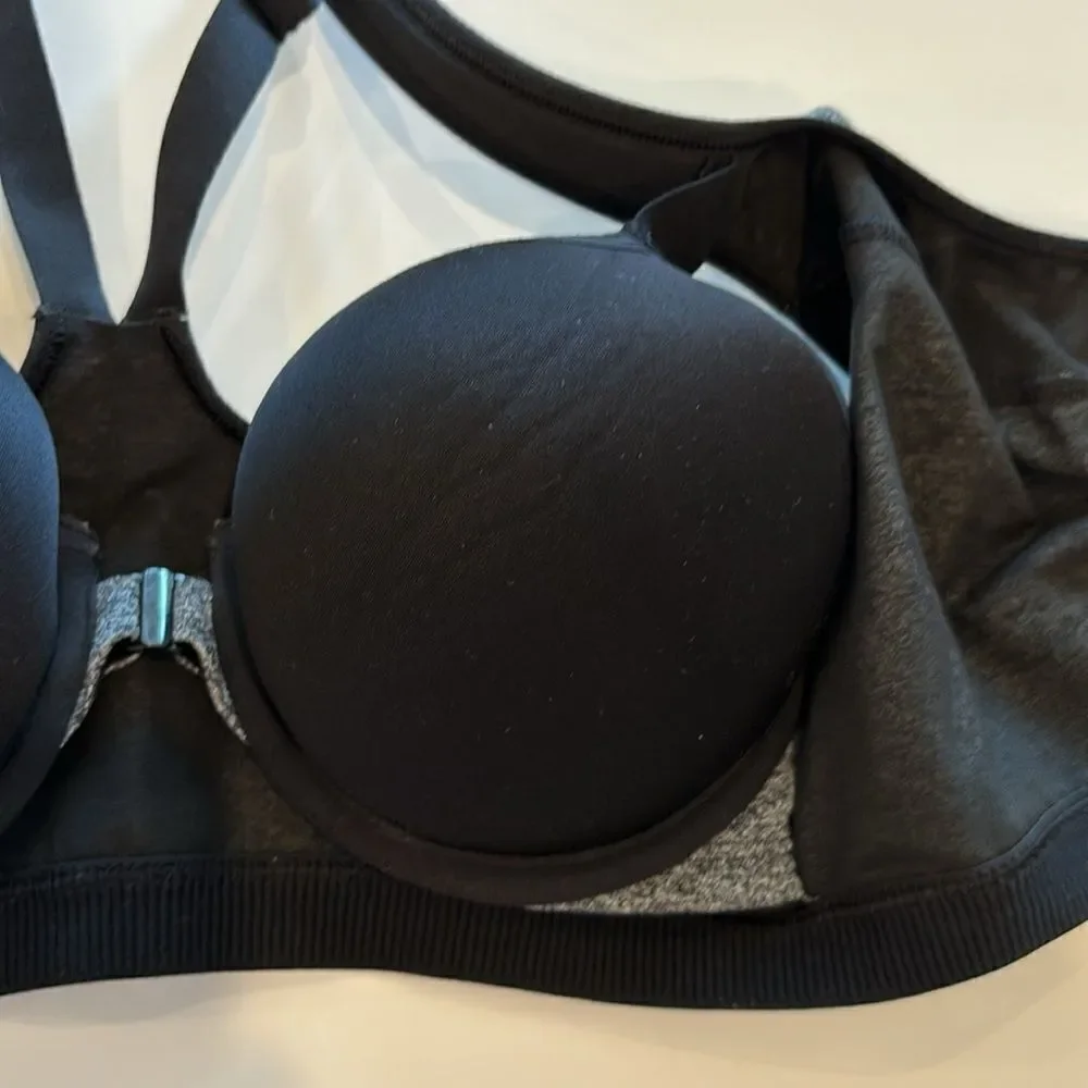 Victorias Secret VSX Sport Front‎ Zip Close Underwire Black Gray Sports Bra 34D